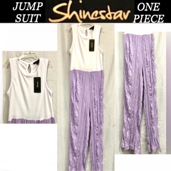 SHINESTAR crinkled white/Lavender one piece jumpsuit size S NWT - Picture 8 of 9